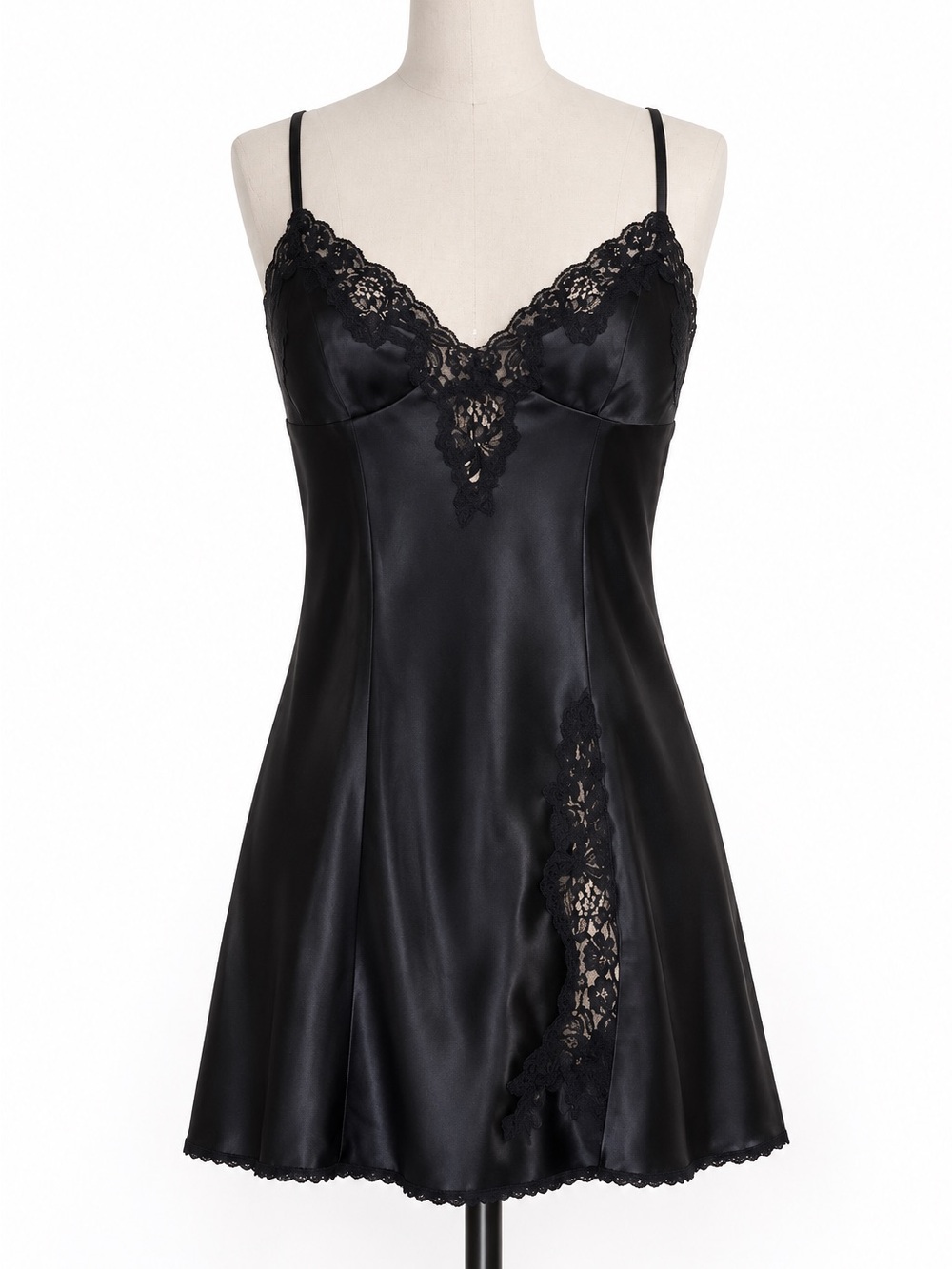 Vintage Fredericks of Hollywood Lace Trim Slip Dress Lingerie Size M Whimsigoth